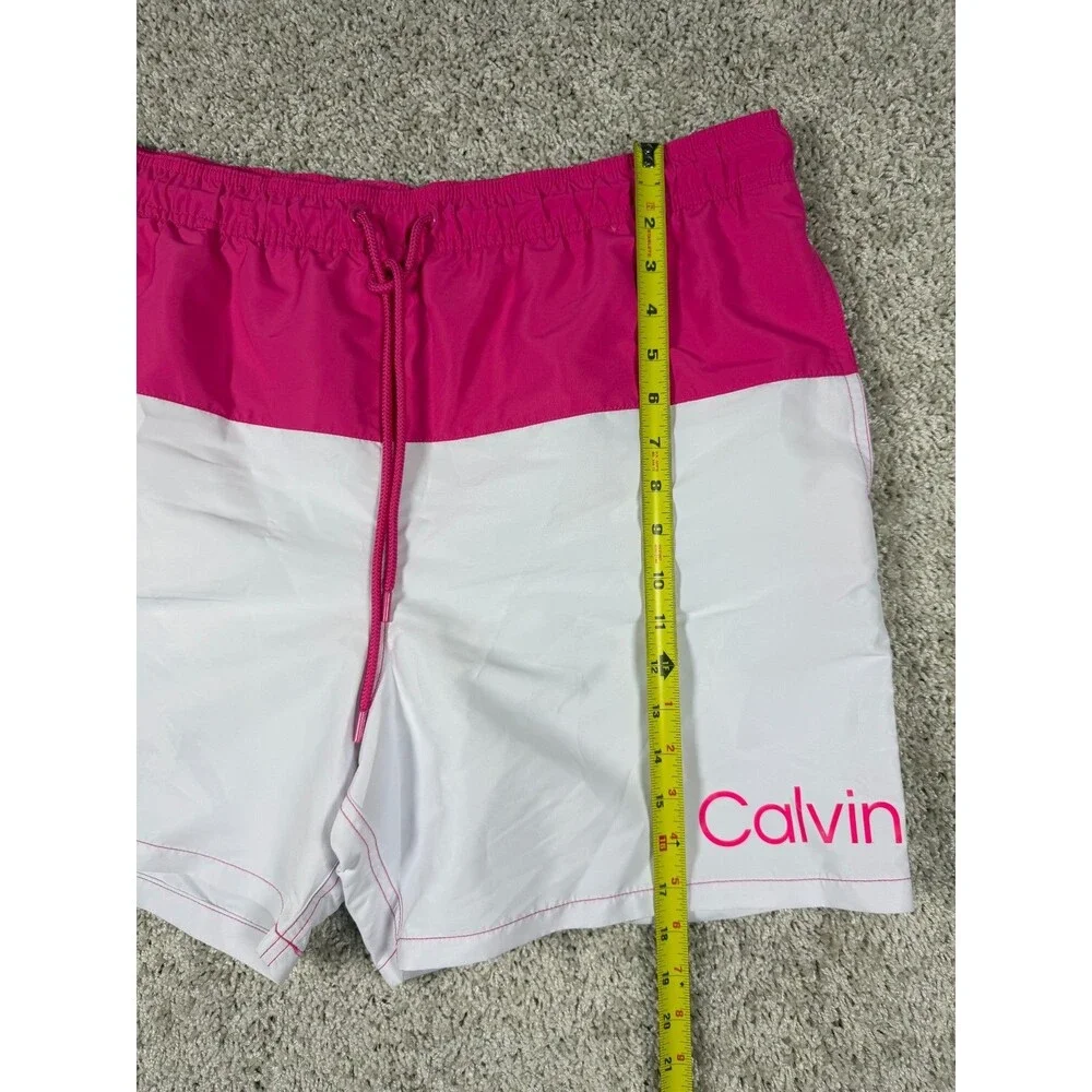 Calvin Klein Men's XL Pink White Swim Trunks Board Shorts NWT Quick Dry Mesh